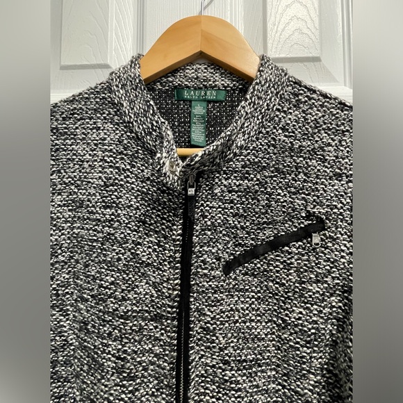 Lauren Ralph Lauren Full Zip Women’s Jacket Tweed Moto Zip Pocket Large Gray - Picture 12 of 16